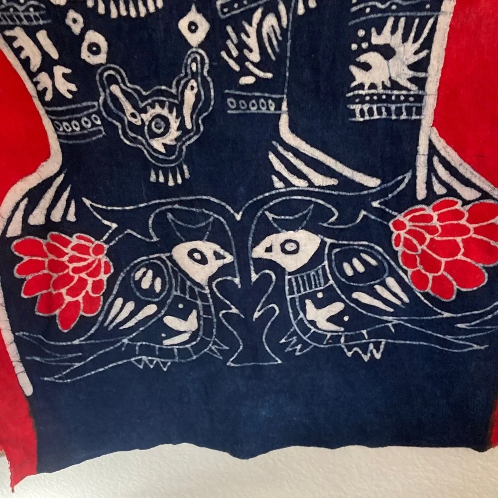 Batik Red and Blue Artistic Wall Hanging a couple birds ethnic bright